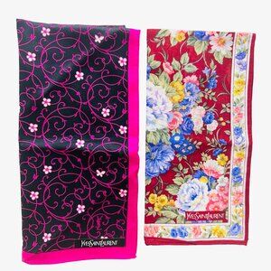 2) New  YSL -Yvest Saint Laurent MiniScarf-Neck Handker 19" Pink Purple Flora(58